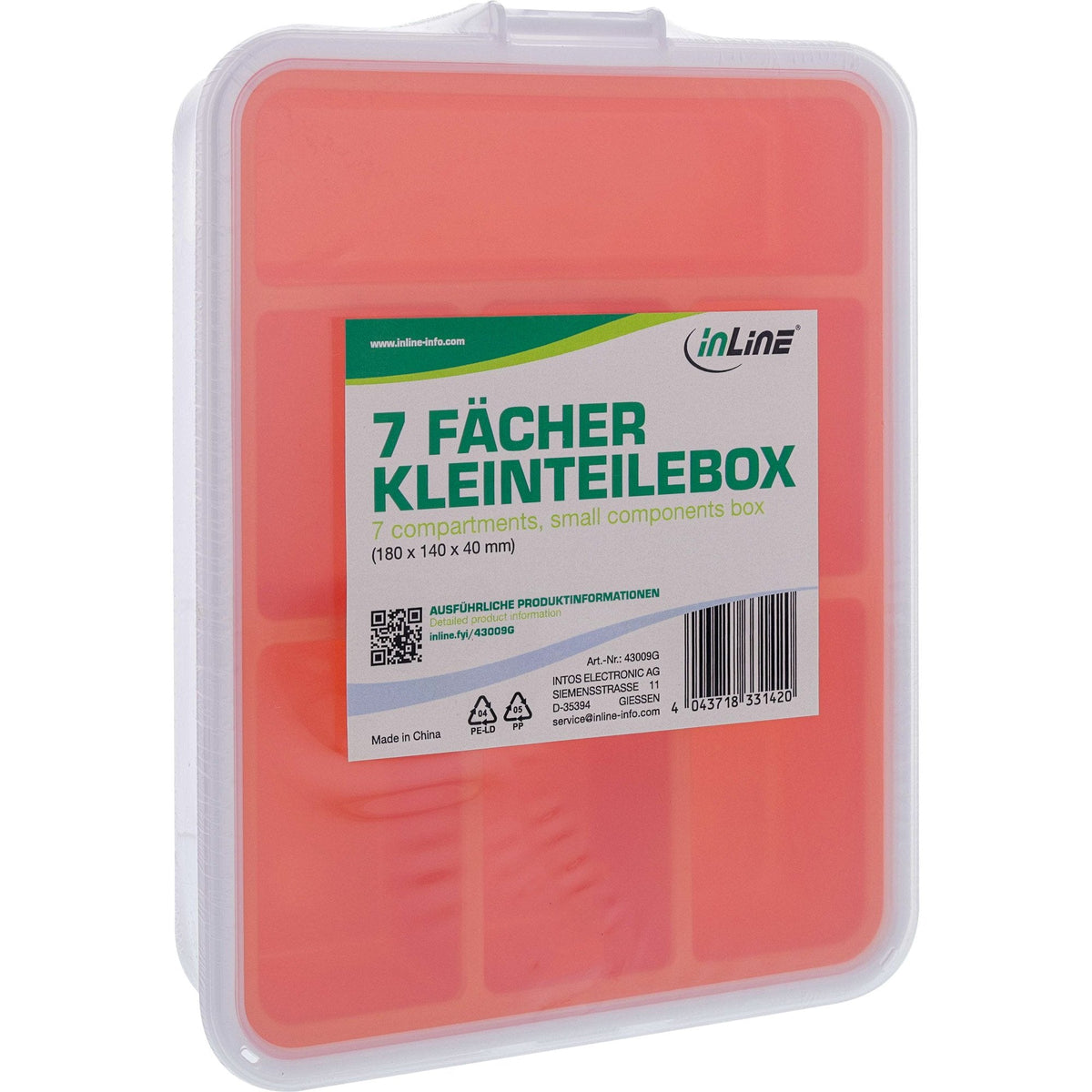 Inline® Small Components Box, 7 Compartments, 180x140x40mm, Orange
