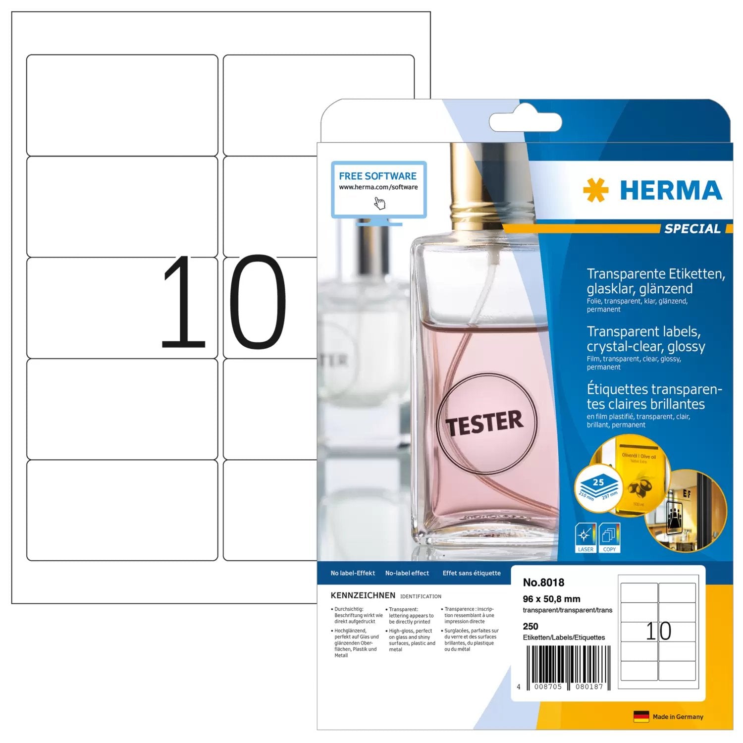 EAN 4008705080187 - HERMA 8018 etiqueta de impresora Transparente Etiqueta para impresora autoadhesiva imagen 1