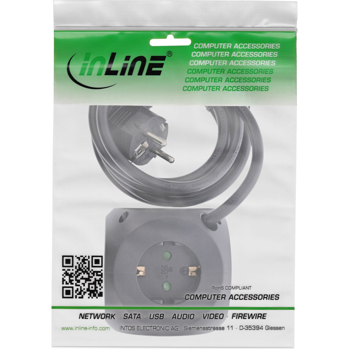 Inline® Charging Cube, 3x Earthing Contact, 2x Usb-C, 2x Usb-A, Negro, 2m
