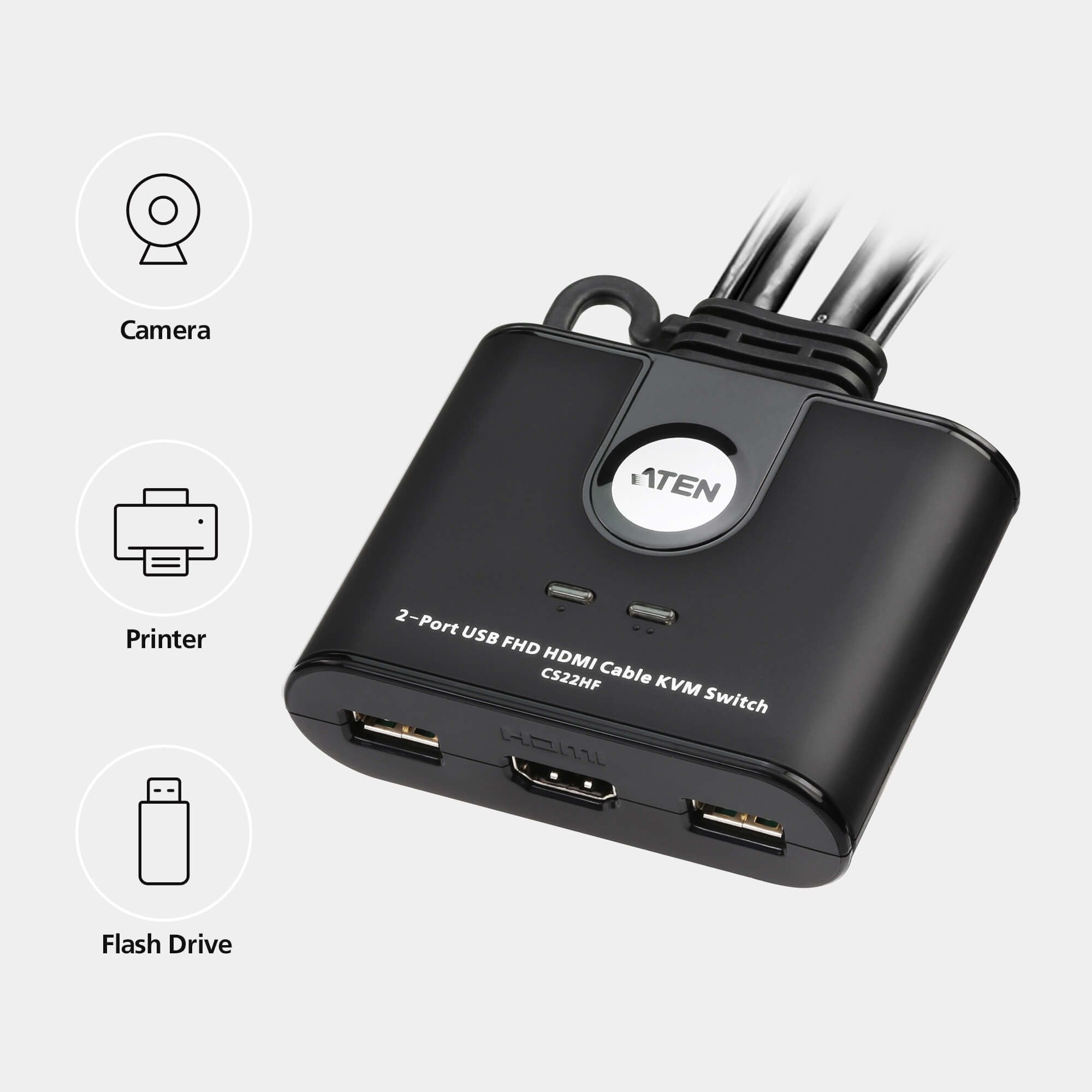 Switch Kvm Con Cable Hdmi Usb De 2 Puertos Aten Cs22hf Con Control Remoto, Fhd