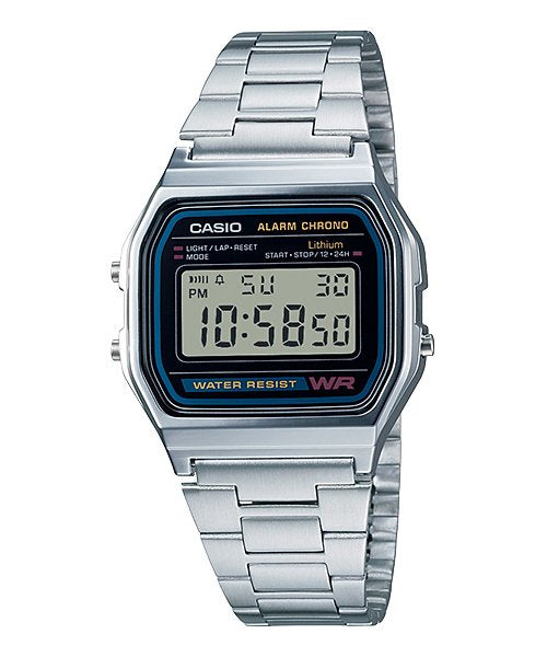 Casio A158wa-1df Vintage Unisex-Uhr Digital Con Edelstahlarmband, Negro/Silber