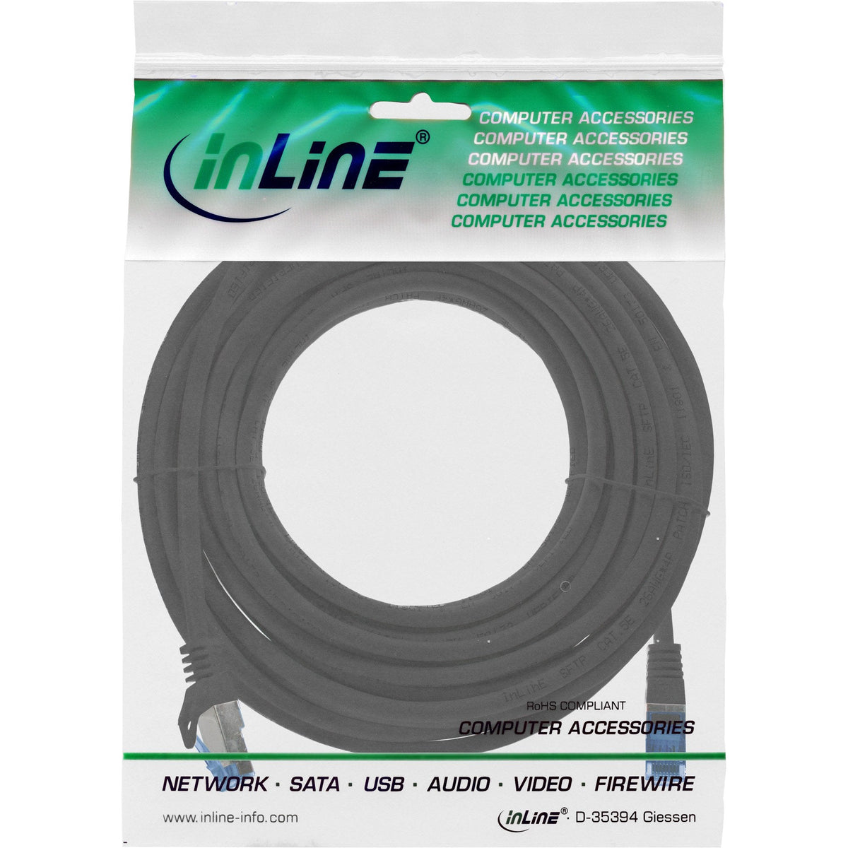 Inline® Patch Cable, Cat.6a, S/Ftp, Tpe (Lszh), Cca, Negro, 10m