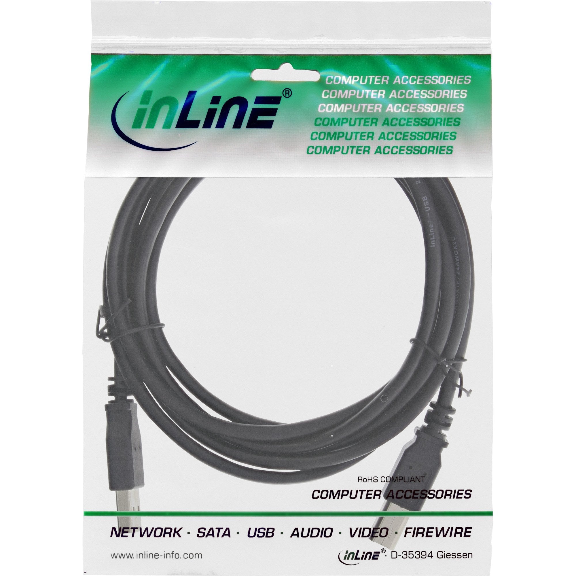 Inline Usb 2.0 Cable Tipo A Macho A B Macho Negro 2m