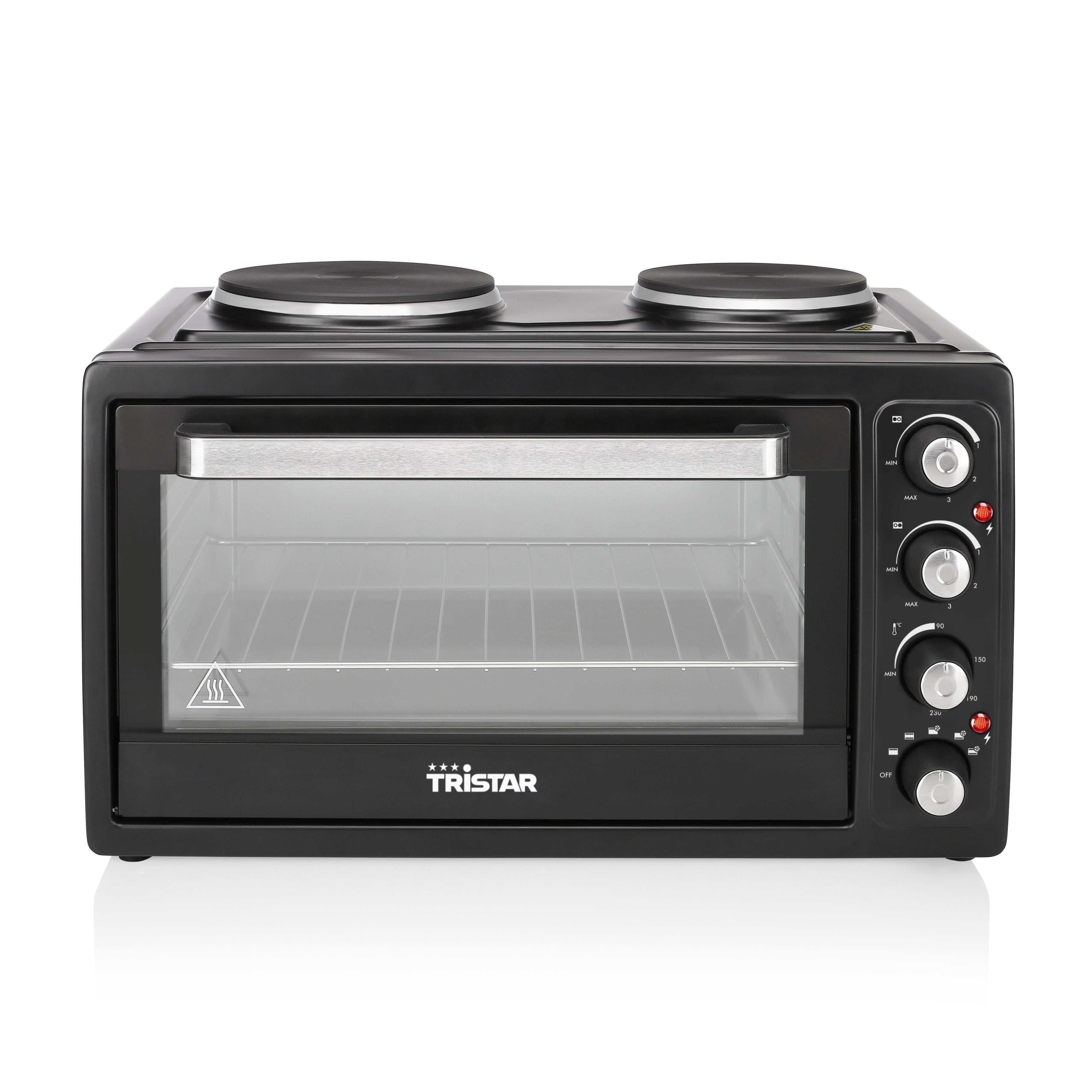 Mini Horno Con 2 Placas Eléctricas En La Parte Superior Tristar Ov-1443--38 L-3100 W-Función De Calor Del Ventilador-Negro