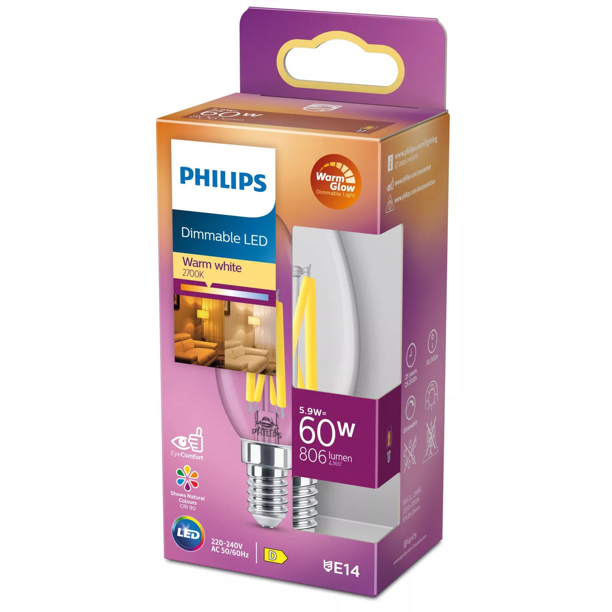 Philips Led Classic 60w B35 E14 Cl Wgd90 Srt4