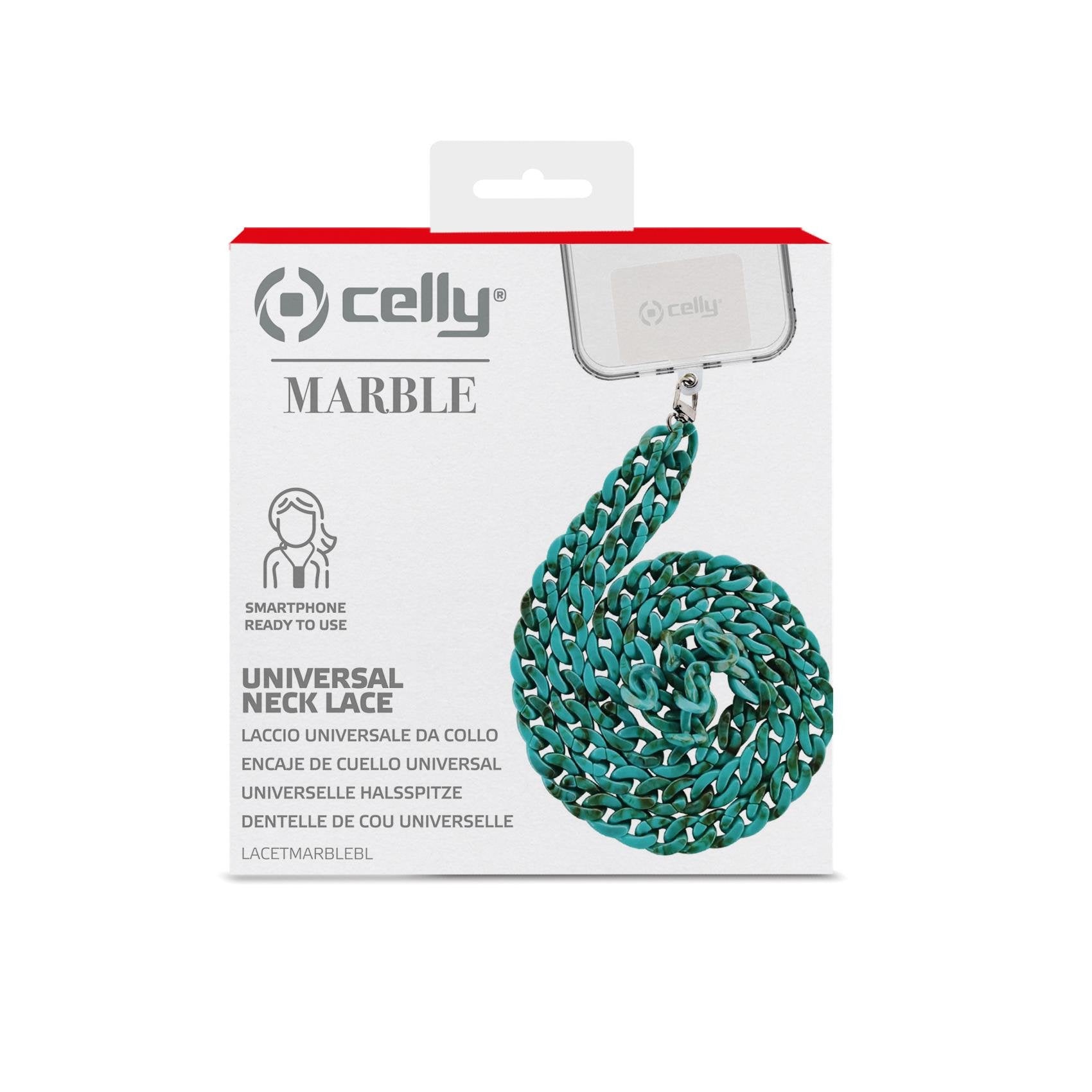 Celly Marble Effect Neck Strap With Badge 1.2 (M) Blue Lacetmarblebl