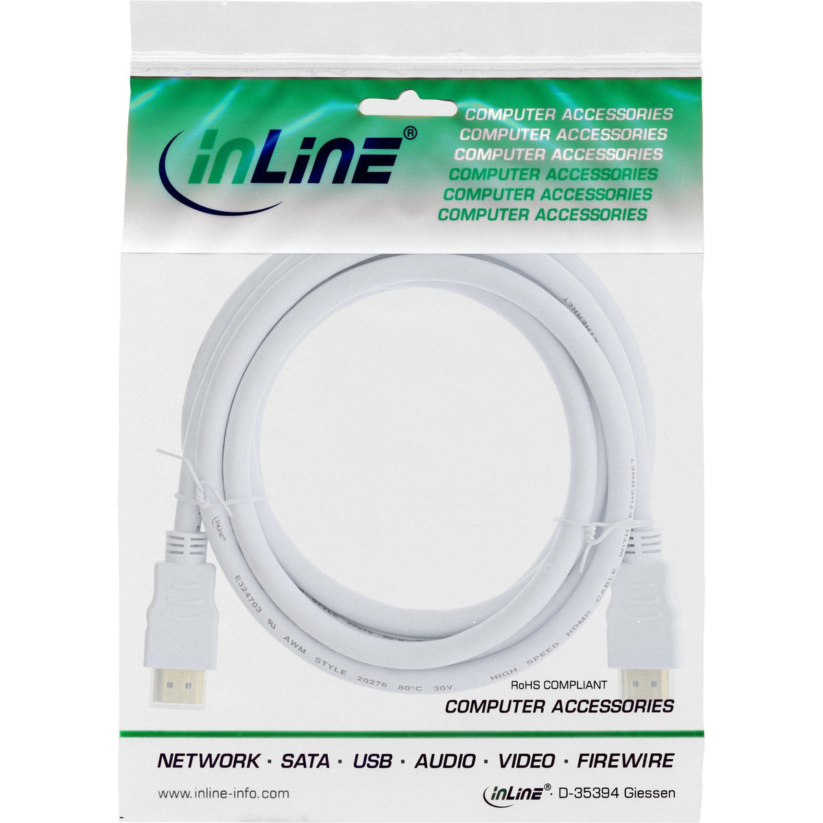 Cable Hdmi De Inline Con Ethernet Macho A Macho Blanco 2m