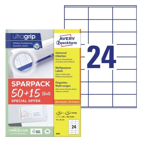 Avery Zweckform Etiquetas 6602 Blanco 70,0 X 36,0 Mm