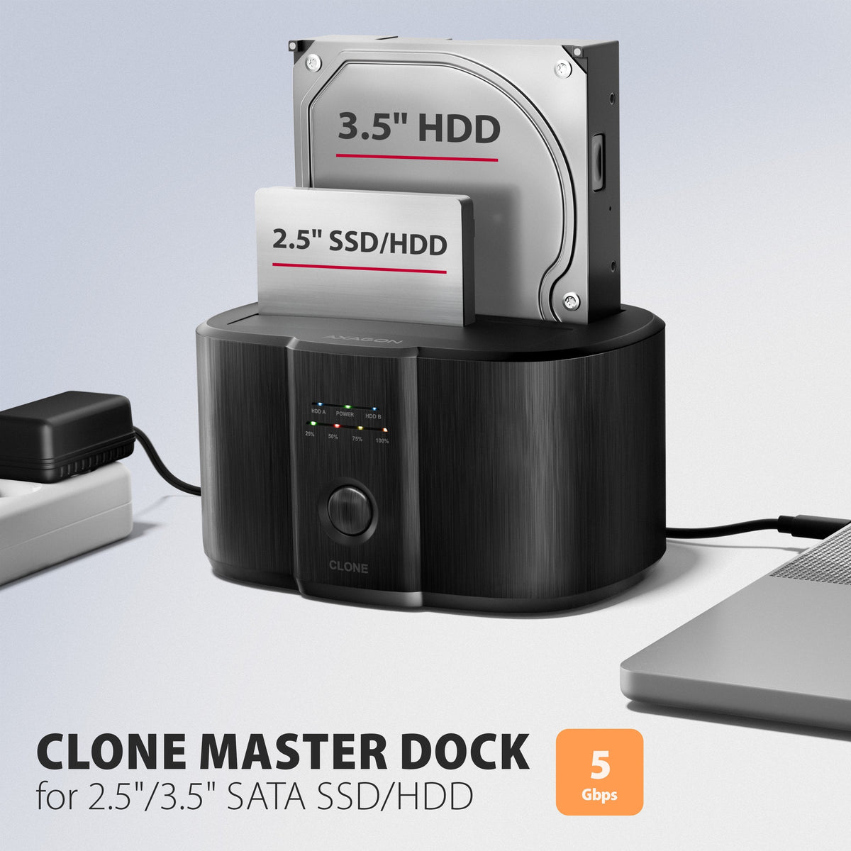 Adsa-Sc Base De Conexión, Usb 3.2 Gen 1 - 2x Sata 6g 2.5"/3.5" Ssd/Hdd Clone Dual