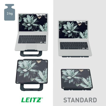 Leitz Ergo Laptopstnder,Gris Oscuro Ultraflach, Regulable En Altura