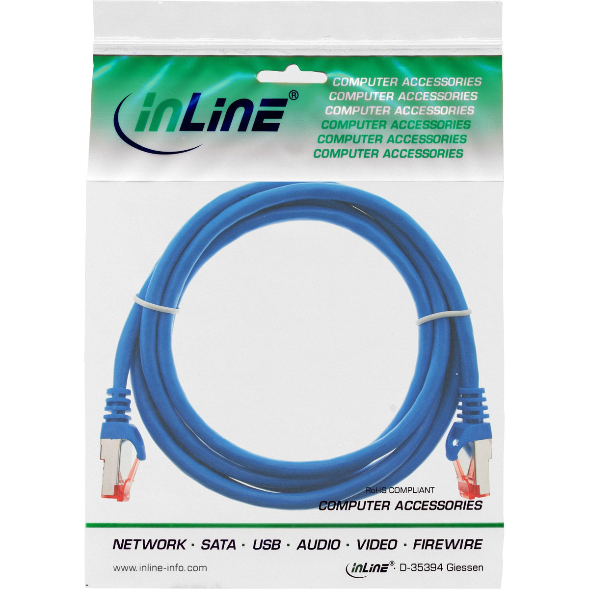 Cable De Red Inline S/Ftp Pimf Cat.6 250mhz Pvc Cobre Azul 2m