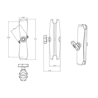 Ram Double Socket Arm - C  Size (1.5"Ball), Long