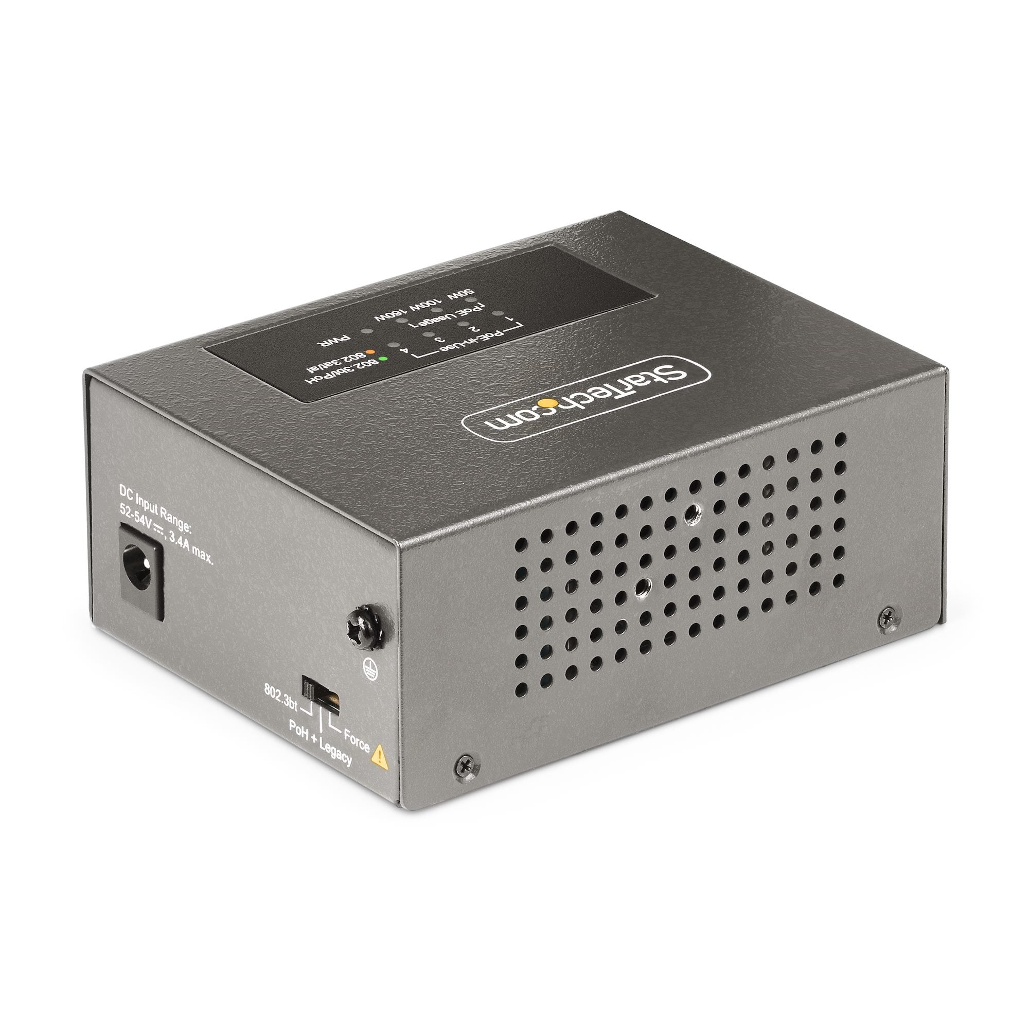 Startech.Com Switch Poe / Poe+ / Poe++ 802.3af/802.3at/802.3bt De 4 Puertos - 95w - 160w De Capacidad De Potencia - Inyector Power Over Ethernet 5g [Nbase-T] - Sin Gestionar - Para Carril Din / Pared