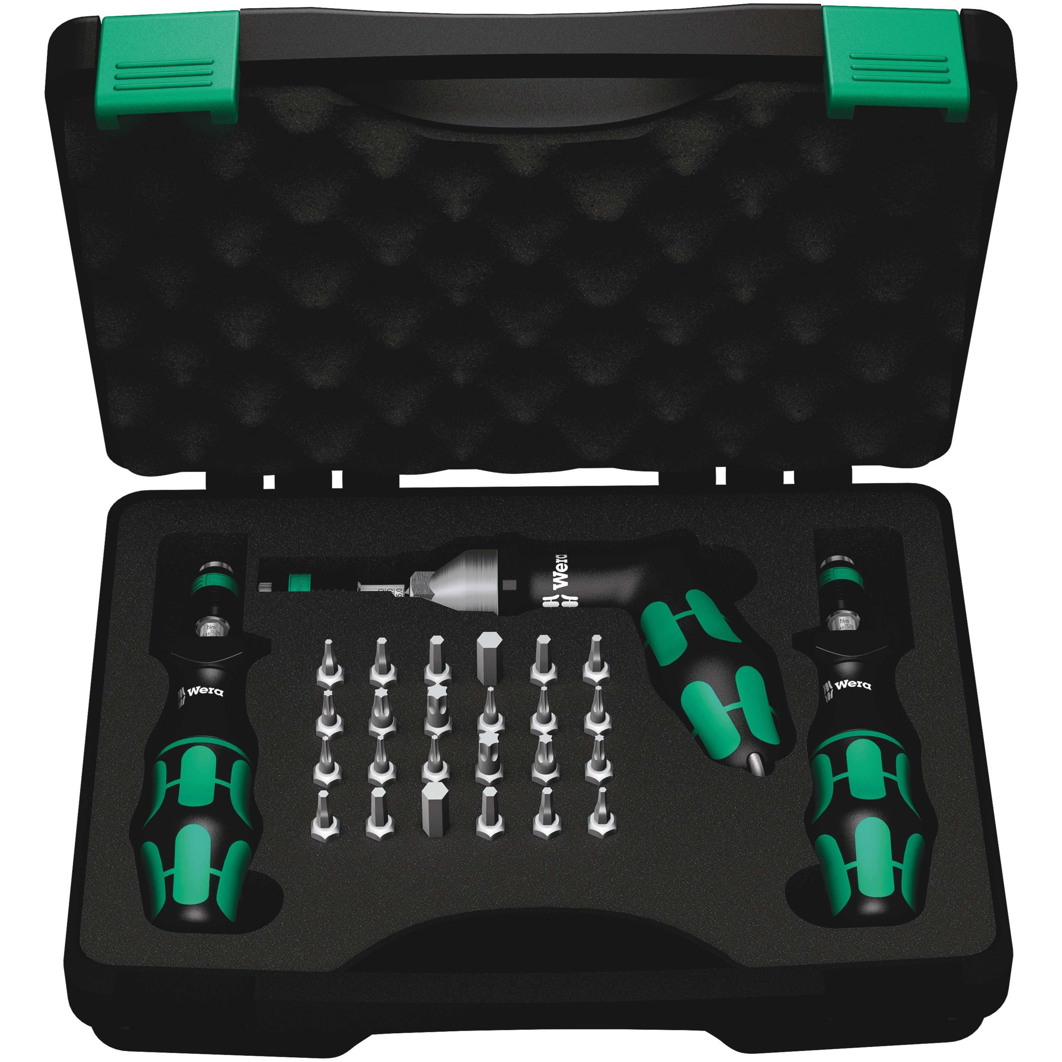 Wera 7440/41/42 Juego De Destornilladores Dinamométricos Kraftform 0,3-6,0 Nm Negro/Verde, 27 Piezas, Con Portabrocas De Cambio Rápido Rapidaptor 5074739001