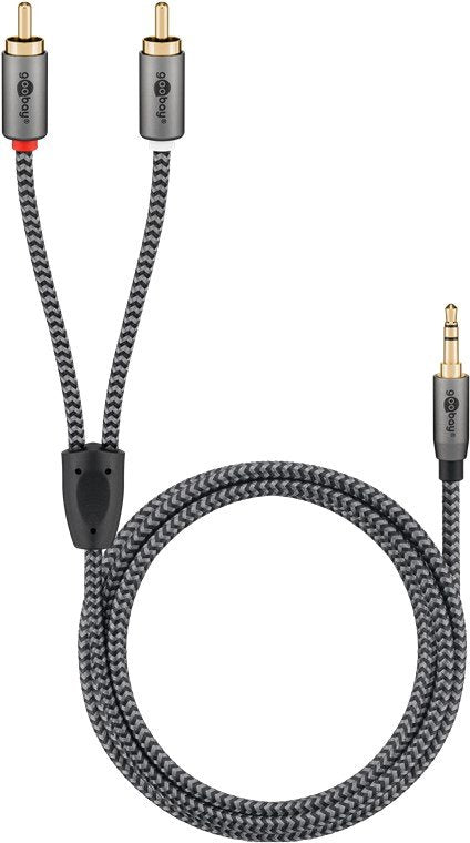 Cable  3,0m 3.5mm M (3-Pin, St) A 2xrca M Flexiplus Nylon Goobay