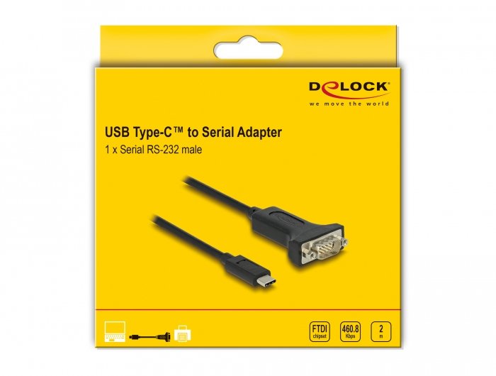 Delock Adapter Usb Type-C Zu 1 X Seriell Rs-232 D-Sub 9 Pin Stecker Mit Muttern 2 M
