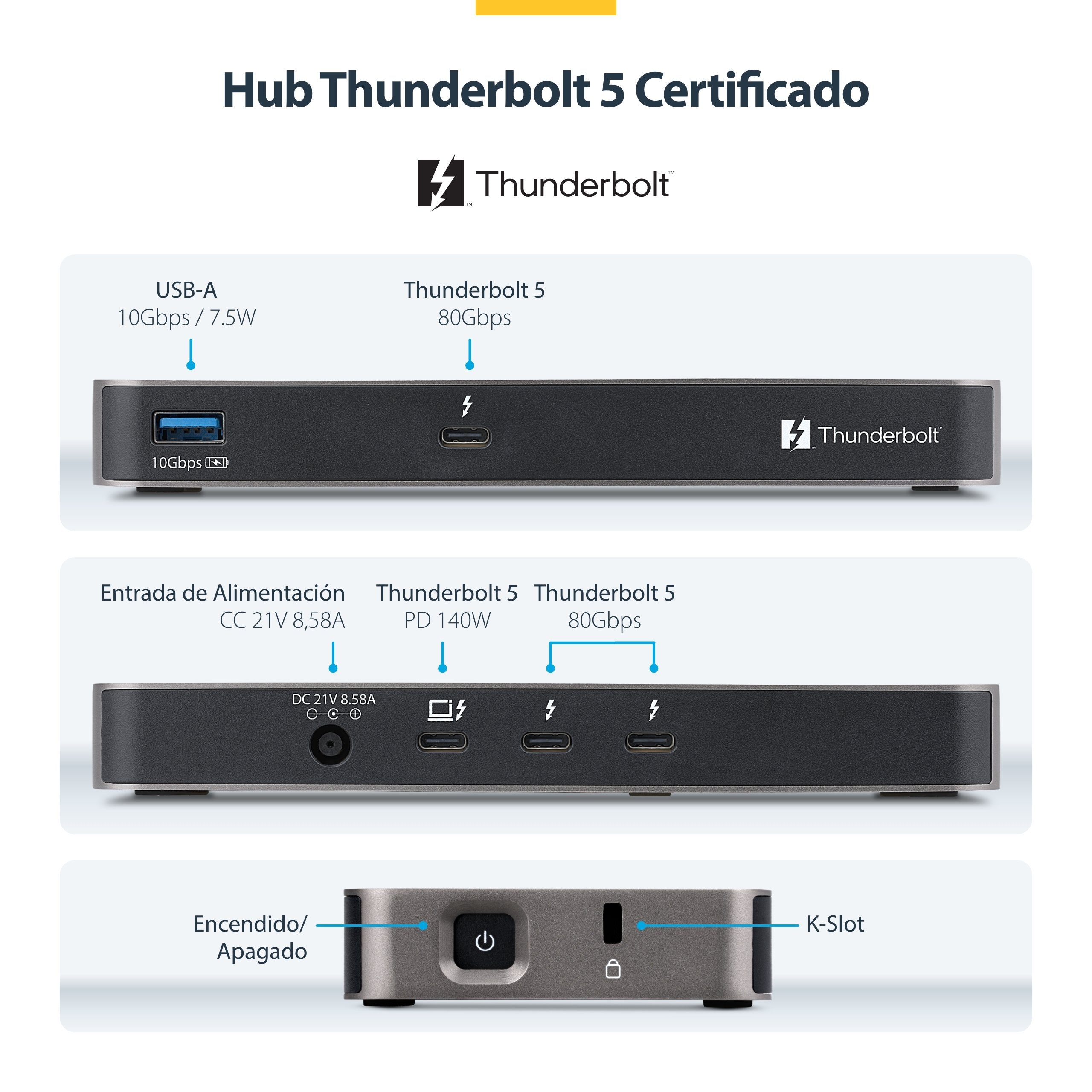 EAN 0065030925709 - StarTech.com 303UE-TB5-HUB hub de interfaz Thunderbolt 5 80 Mbit/s Gris imagen 6