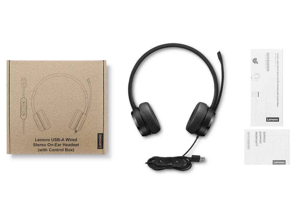 Lenovo Usb-A Wired Stereo On-Ear Headset With Control Box