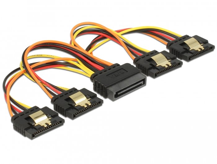 Delock Cable Sata Macho De Alimentación De 15 Patillas Con Función De Bloqueo  Sata 15 Pines De Alimentación Hembra 4 X Directo 15 Cm
