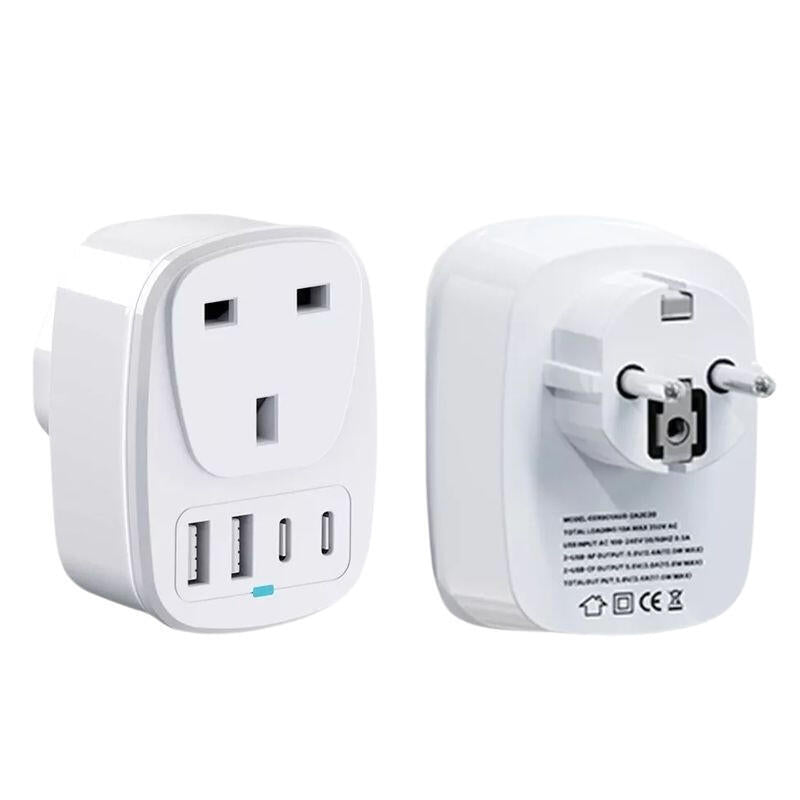 Adaptador De Viaje Eu A Uk 2x Usb 2x Usb-C
