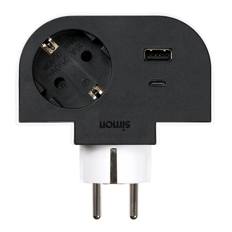 Adaptador Giratorio Schuko 1 Toma + Usb A+C 30 W 16 A 250 V~