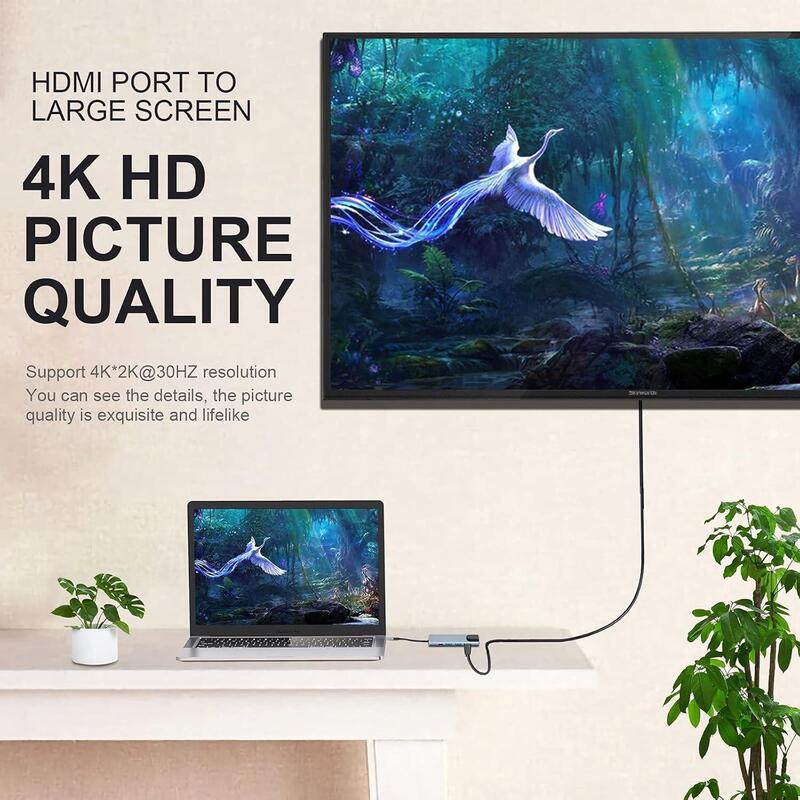 Adaptador Usb-C Para Portátil Con 2 X Usb 3,0 , 1 X Usbc Pd100w, 1 X Hdmi 4k , 1 X Red Lan Rj45