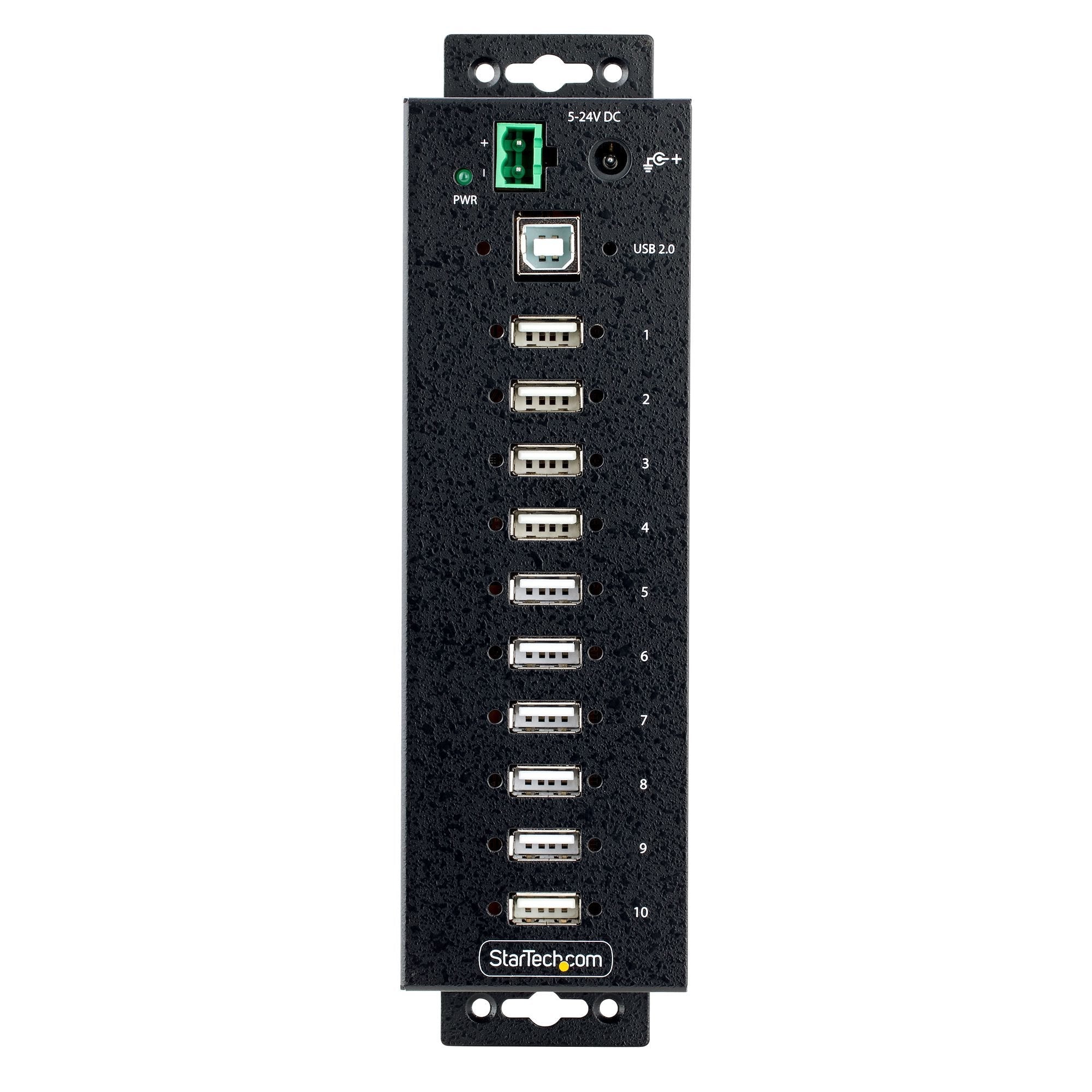 Startech Hub Usb 2.0 De 10 Puertos Con Protección De Esd De Nivel 4 Pared, Din Con Puertos Bloqueables