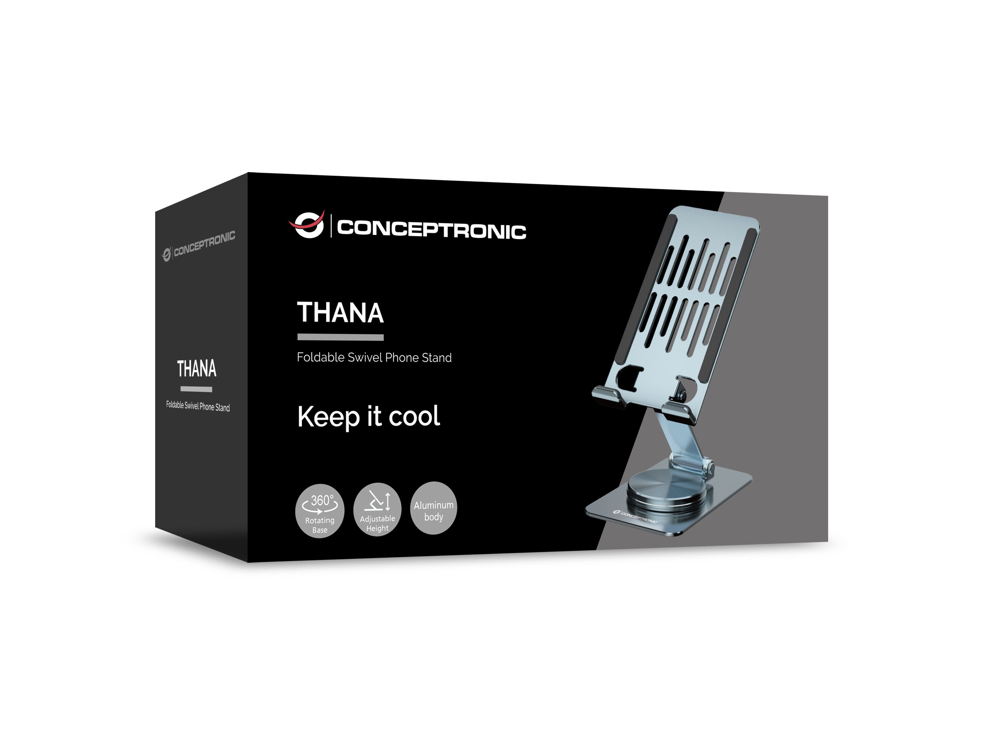 Soporte Smartphone Giratorio Y Plegable Conceptronic Thana08g Base Rotacion 360â° Altura Ajustable