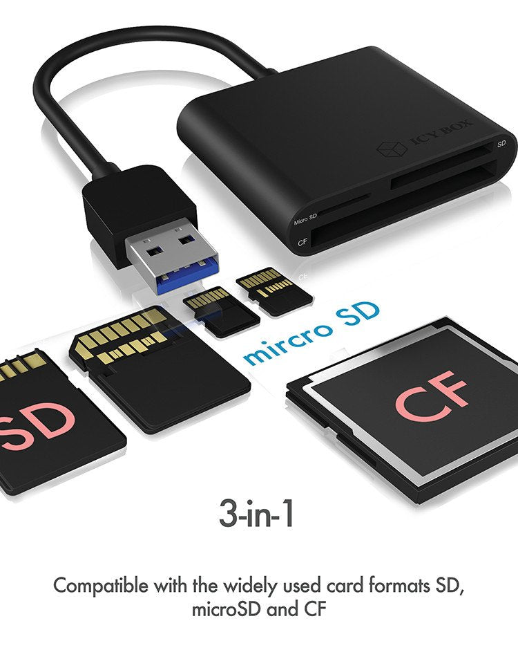 Lector De Tarjetas Externo Icy Box Ib-Cr301-U3 Negro Usb 3.2 Gen 1 (3.1 Gen 1)