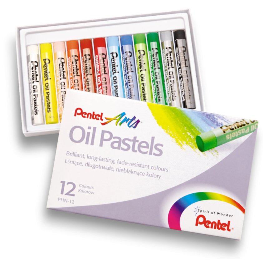 Pentel Oil Pastels Pack De 12 Pasteles Oleo - Blandos, Cremosos Y De Secado Lento - Colores Surtidos