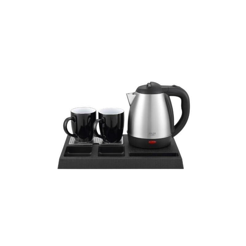 Adler Hervidor De Agua De Acero Inoxidable De 1,2 L Con Bandeja Y 2 Tazas