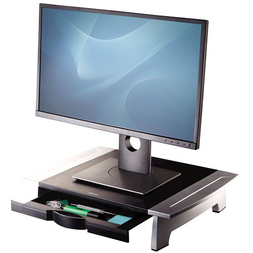 Fellowes Soporte Monitor Office Suites , Evita Tensiones De Cuello , Pantallas Hasta 36kg , 5 Alturas , Bandeja Organizadora