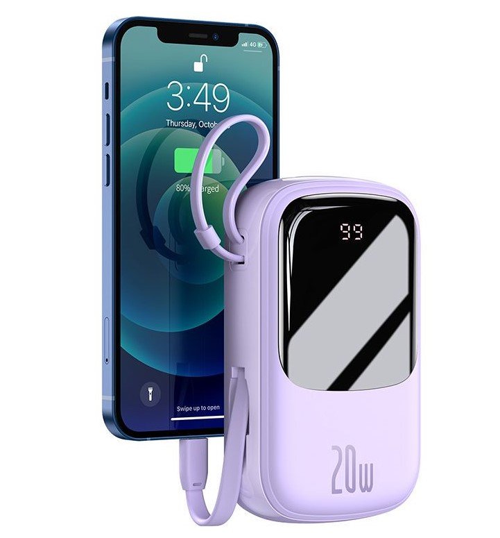 Power Bank  Baseus Qpow 20000mah, Ip, Usb, Usb-C, 20w Z Kablem Ip Fioletowy