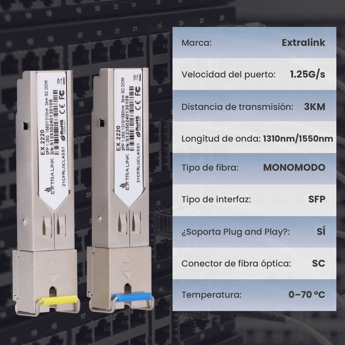 Extralink Sfp 1.25g  Sfp Wdm Módulo  1,25gbps, 1310/1550nm, Single Mode, 3km, Sc, Dom, Pair