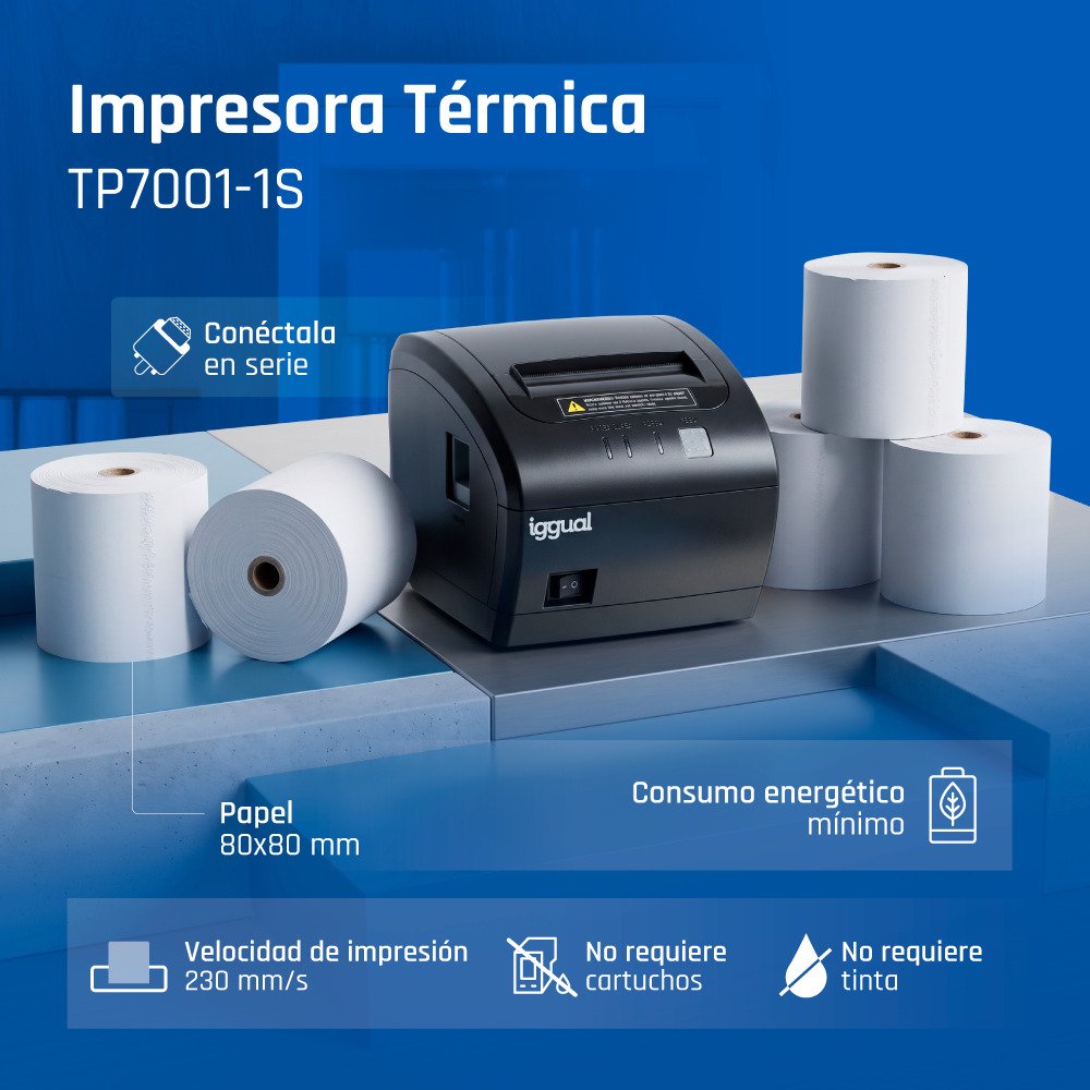 EAN 8435364319185 - iggual TP7001-1S 203 x 203 DPI Alámbrico Transferencia térmica Impresora de recibos imagen 2