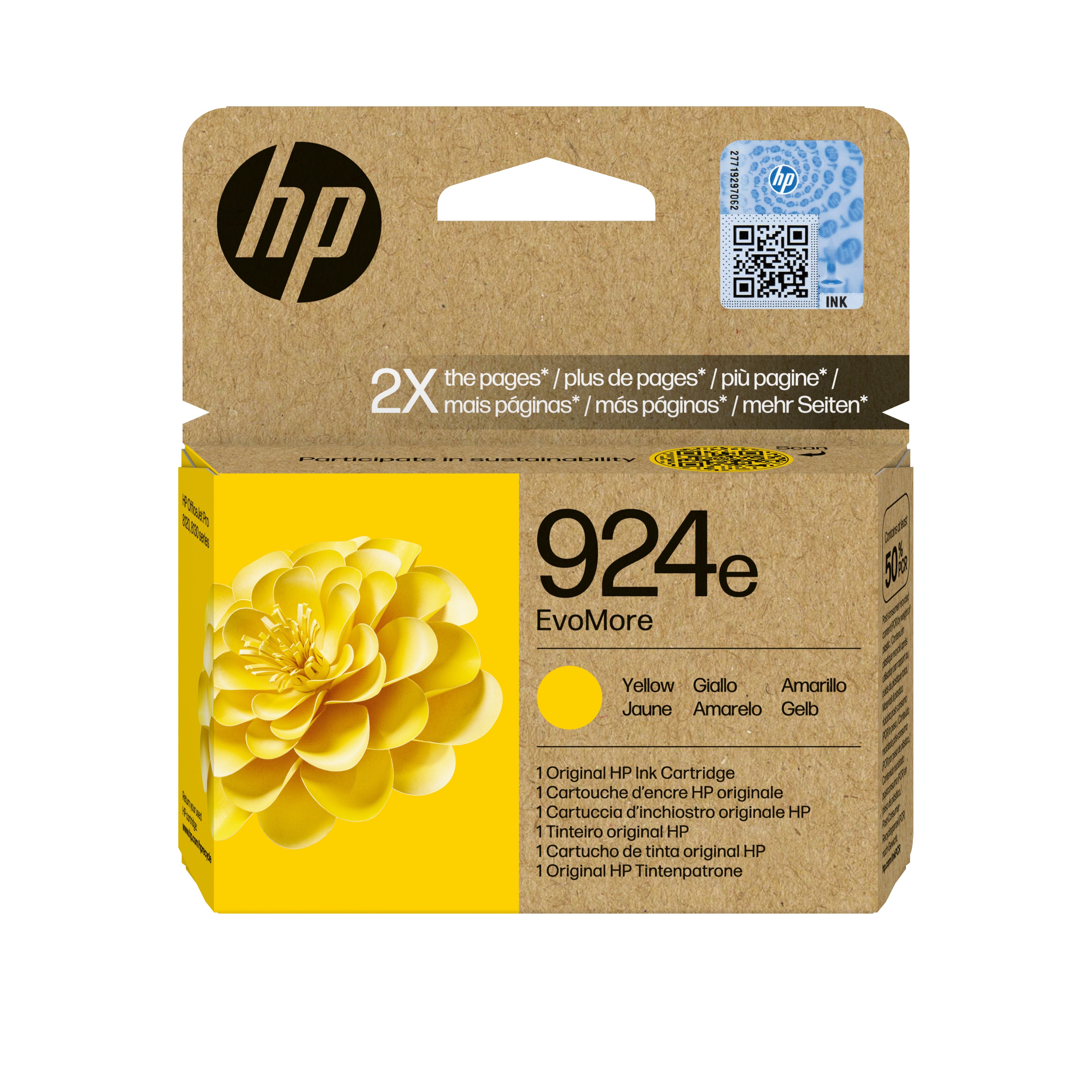 EAN 0196786147487 - HP 924e EvoMore Yellow Original Ink Cartridge cartucho de tinta 1 pieza(s) Alto rendimiento (XL) Amarillo imagen 1