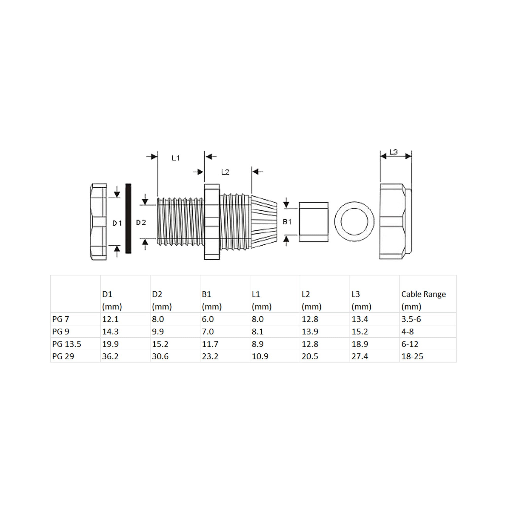 Prensaestopas Inline Nylon Ip68 3.5 - 6mm Gris