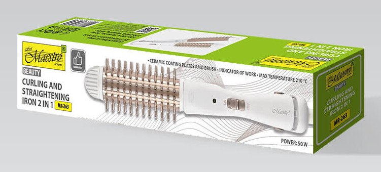 EAN 4820268322395 - Maestro MR-263 Utensilio de peinado Cepillo alisador y rizador de pelo Caliente Blanco, Oro rosa 55 W imagen 4