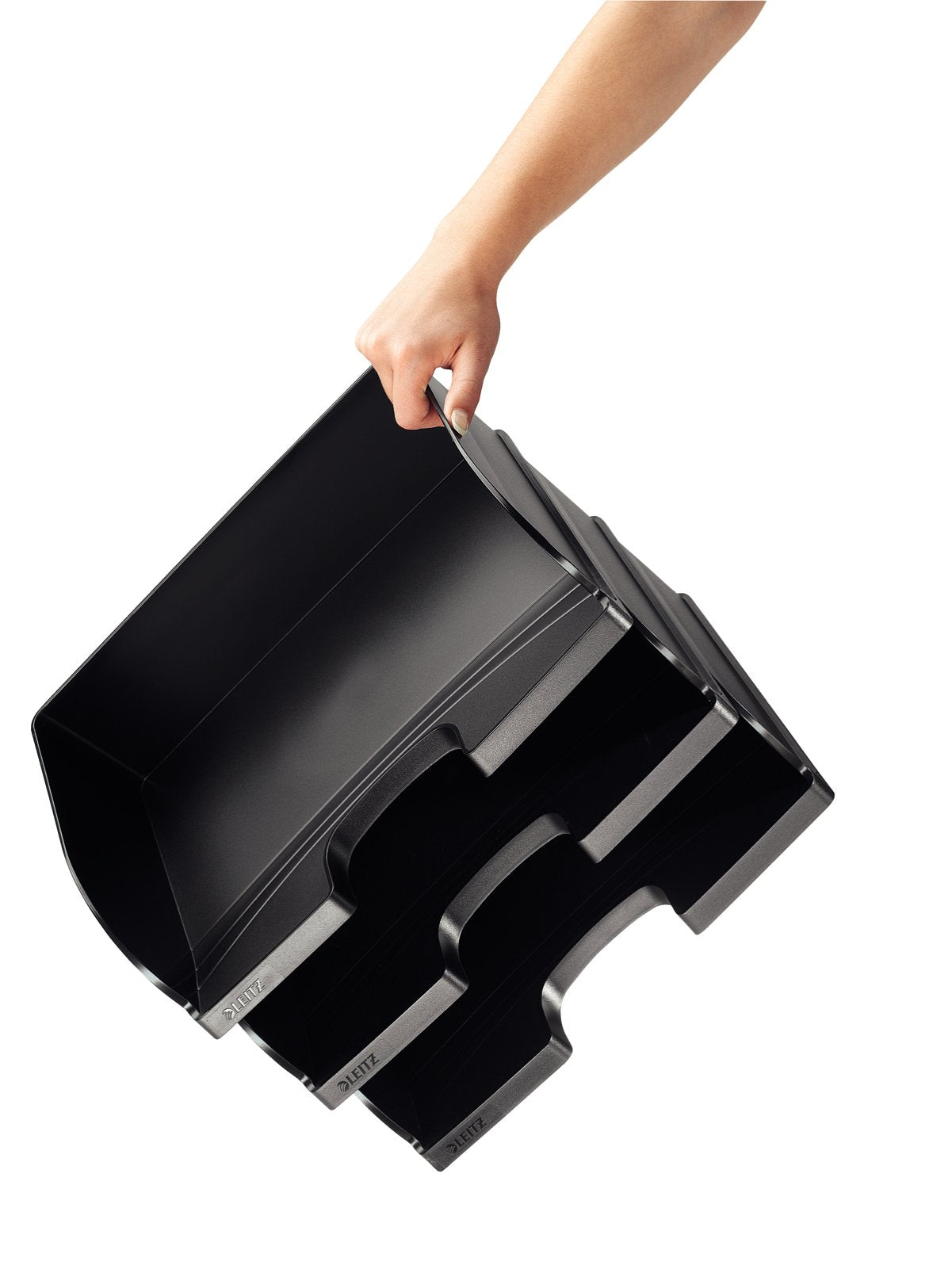 Leitz Plus Jumbo Bandeja Portadocumentos De Gran Capacidad - Acceso Apaisado - Hasta 10uds Apilables - Negro