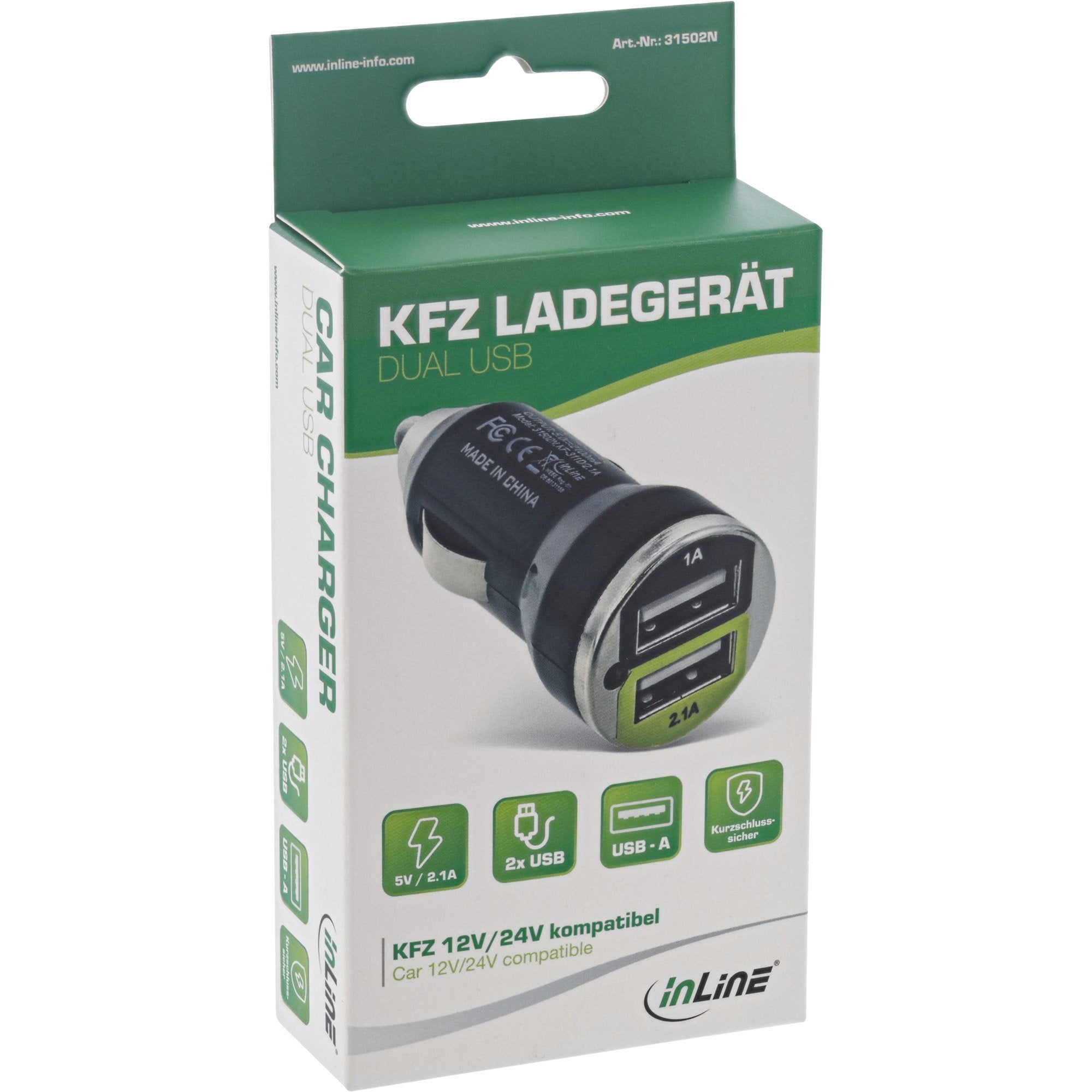 Cargador De Coche Usb Inline + Adaptador De Corriente Para Cualquier Dispositivo Usb 12/24v A 5v Dc/2.1a