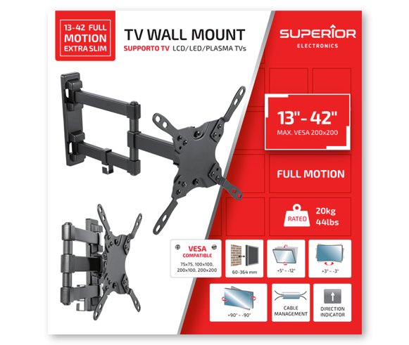 Superior Staffa Soporte Pared Tv 13"- 42" Full Motion Extra Slim 20kg