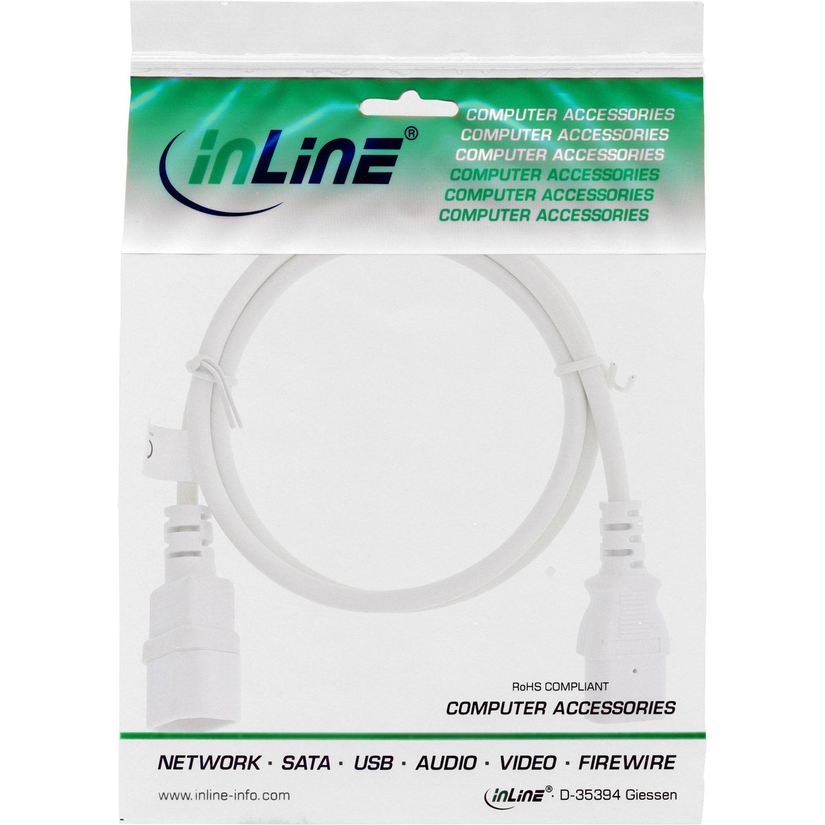 Prolongación Del Cable De Alimentación Inline, C13 A C14, Blanco, 0,5 M