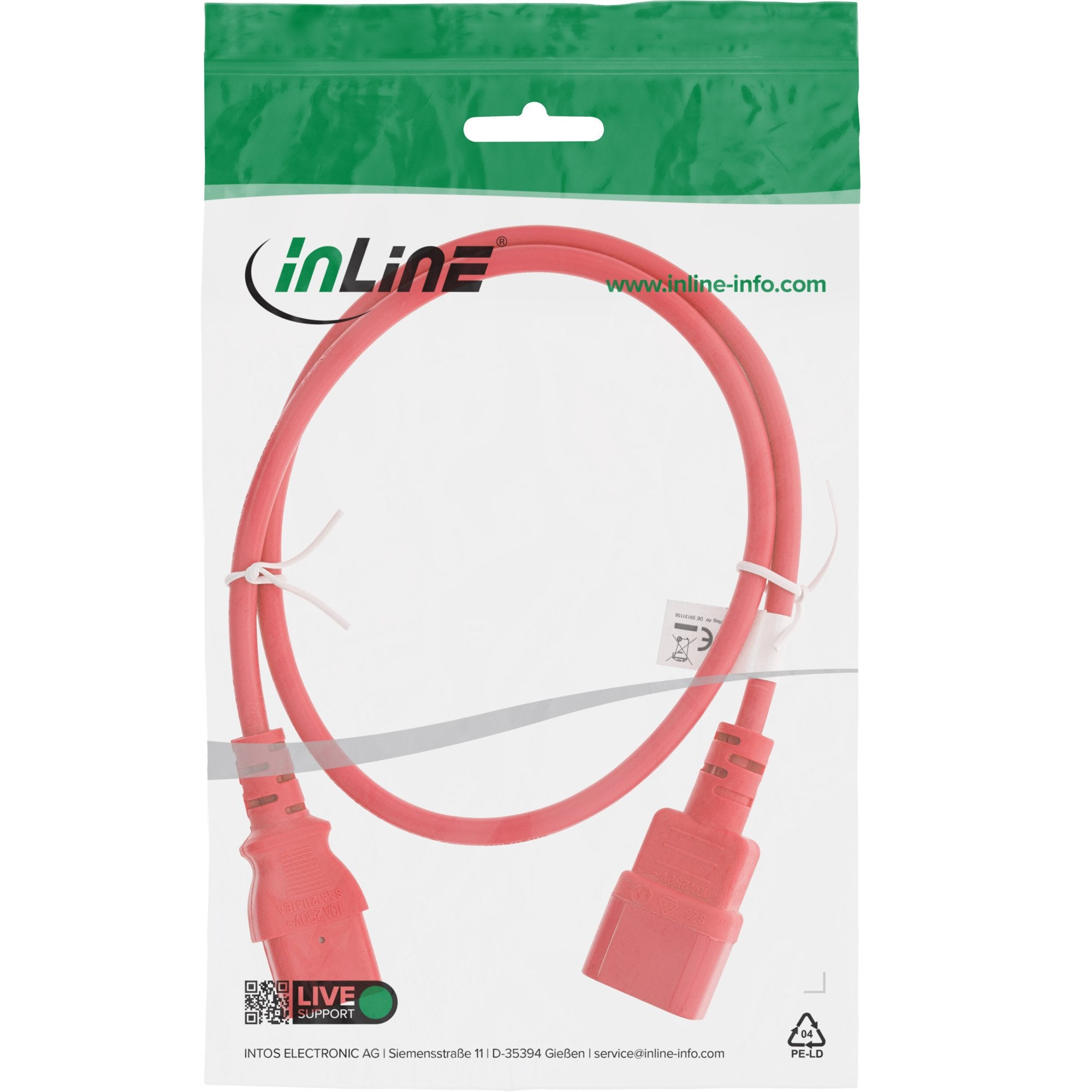 Inline® Cold Device Extension, C13 / C14, Rojo, 0.3m