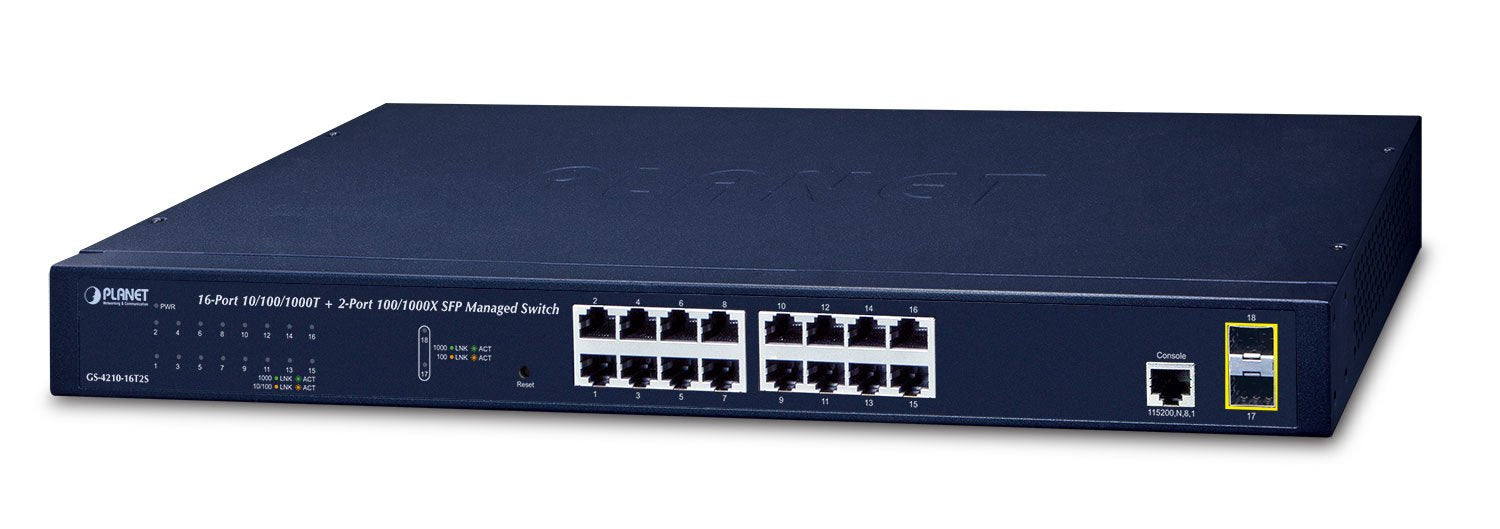 Planet Gs-4210-16t2s Switch Gestionado L2 Gigabit Ethernet (10/100/1000) Negro 1u