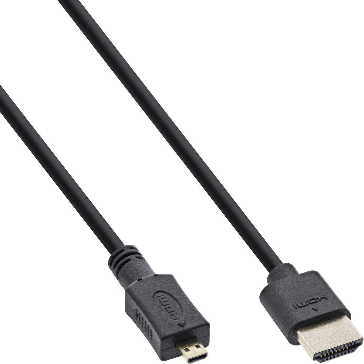 Cable Hdmi De Inline Con Ethernet Tipo A A D Macho Súper Delgado Negro / Dorado 1,5 M