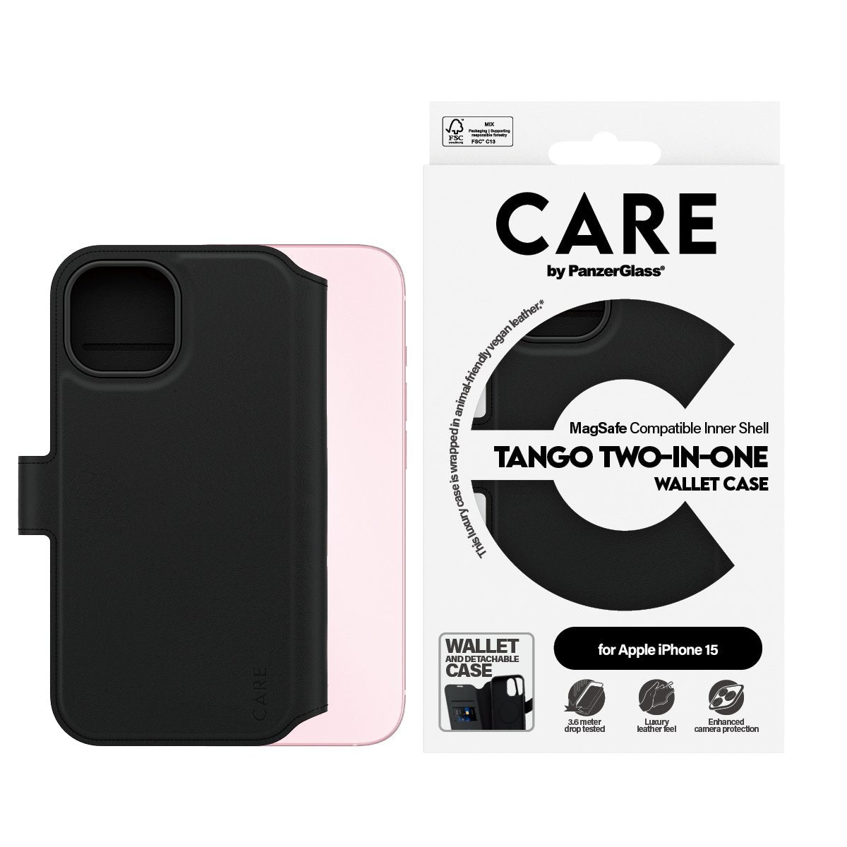 EAN 5715685012389 - PanzerGlass CARE™ by ® Tango 2-in-1 Wallet Case w. MagSafe iPhone 15 funda para teléfono móvil Negro imagen 2