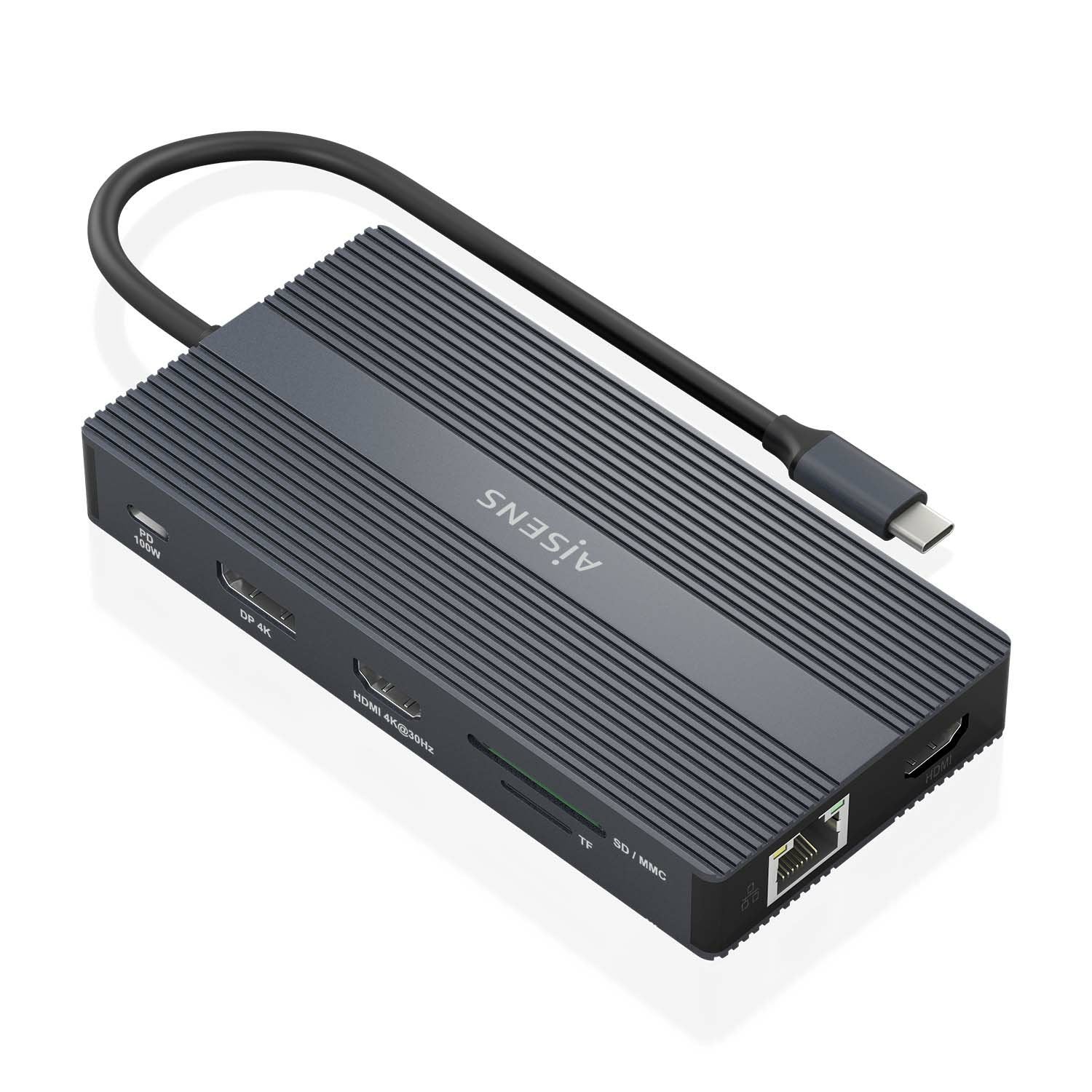 Dock Aisens 12 En 1 Usb-C A 2xhdmi Dp Rj45 4xusb-A Usb-C Usb-C Pd 20cm