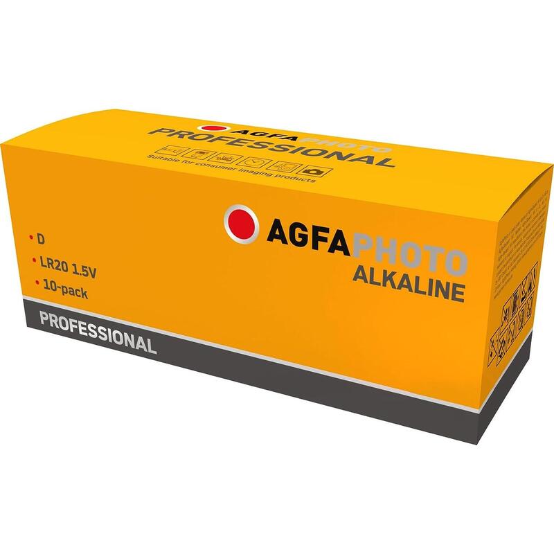 Agfaphoto Pila Alcalina, Mono, D, Lr20, 1.5v Professional, Retail Box (10-Pack)