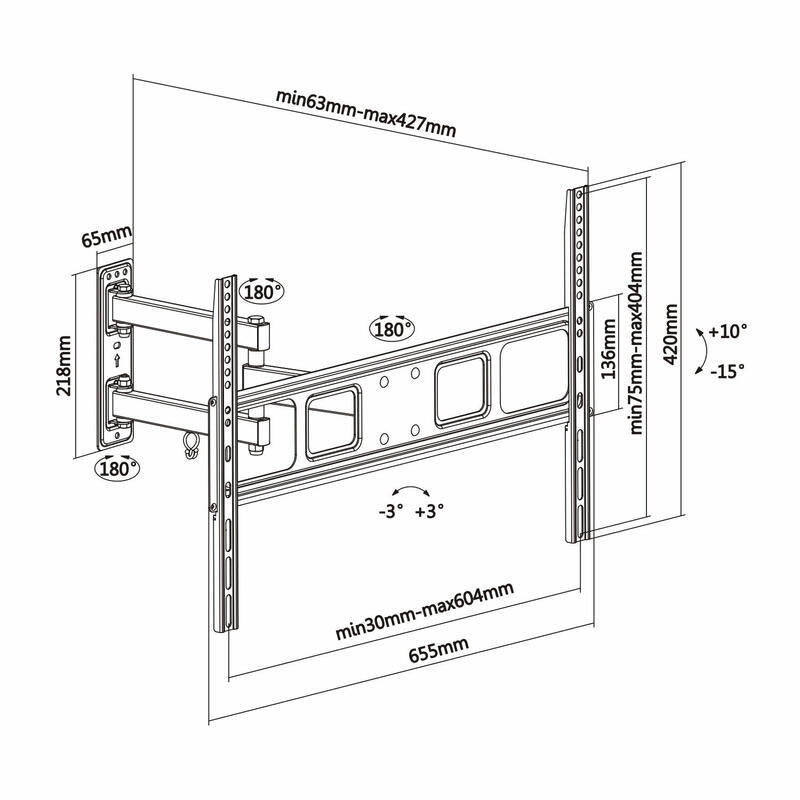 Aisens Soporte De Pared Para Pantallas 37-70'/94-177cm Hasta 35kg Giratorio / Inclinable / Nivelable Vesa Max. 600*400