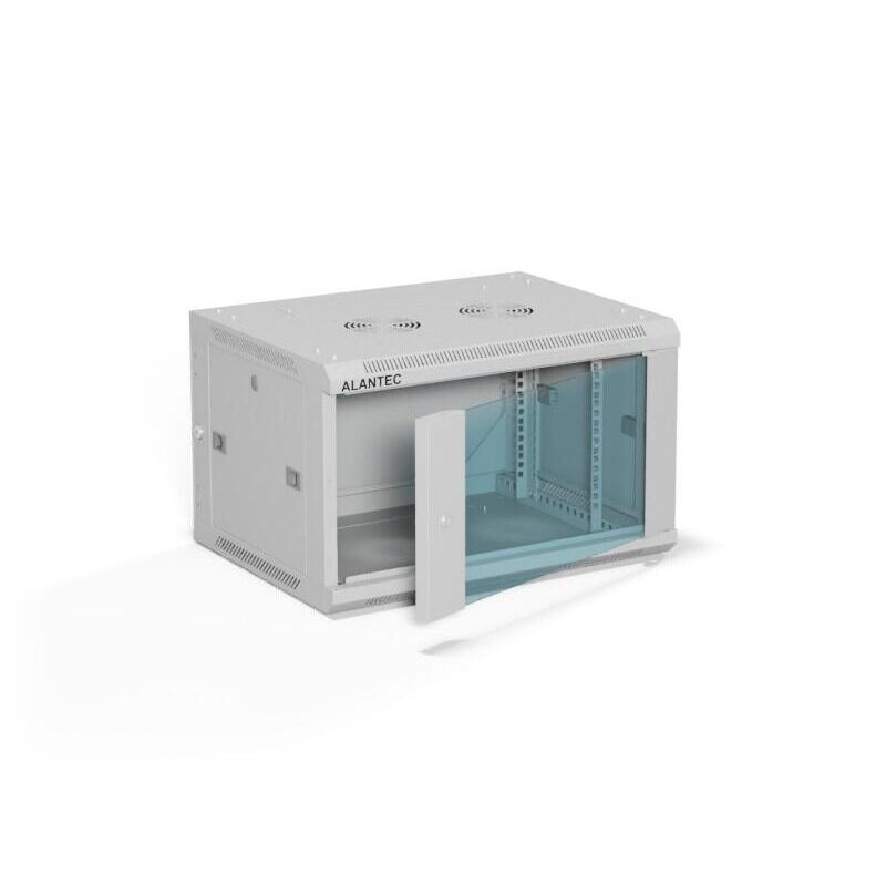 Alantec Szafa Wiszaca 19" 6u 600x450, Drzwi Szklane, Kolor Szary, Do Samodzielnego Montazu - Flat Pack (Sw-6u-600-450-01-Sf)